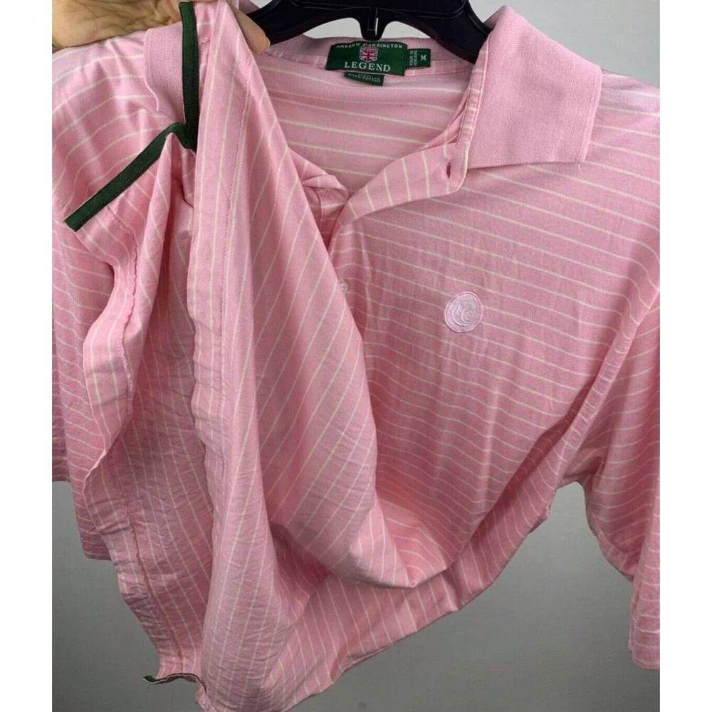 Ralph Lauren Shirt Mens Medium Pink Striped Polo 3 Button Golf Lightweight